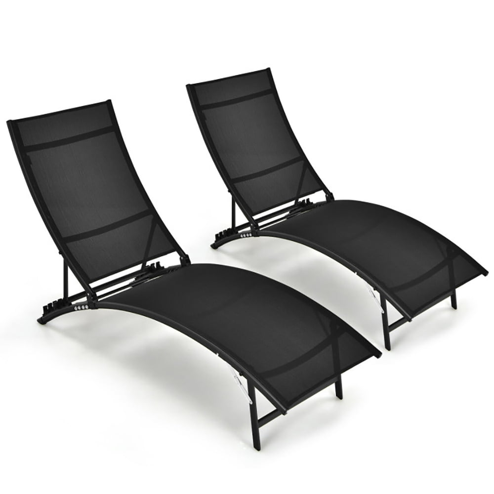 Aimee Lii 2 Pieces Patio Folding and Stackable Chaise Lounge Chair with 5-Position Adjustment, Patio Loungers, Black Aimee Lii 2 Pieces Patio Folding and Stackable Chaise Lounge Chair with 5-Position Adjustment, Patio Loungers, Black