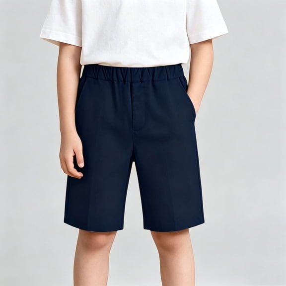 Amidoa Boys Shorts Solid Color Casual Summer Soft Elastic Waist With Pockets Shorts for Kids Navy Size 3T