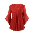 thumbnail image 6 of BLVB Womens 3/4 Ruffle Sleeve Tops Dressy Casual Blouse Chiffon V Neck Evening Party Night out Wedding Cocktail Shirt, 6 of 7
