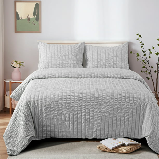 Ntbay Microfiber Seerer Textured, White Textured King Size Duvet Cover Queen Bed