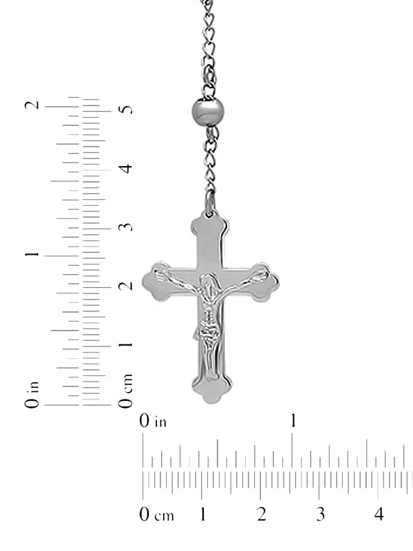 Mens Silver-Tone Stainless Steel Rosary Necklace