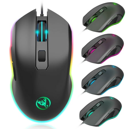 RGB Gaming Mouse Wired with 4 Adjustable DPI Levels from 1000 to 6400, Ergonomic PC Computer Mouse with 7 Buttons, Braided Cable,