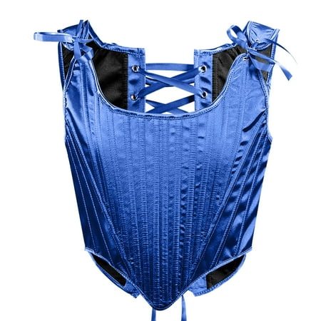 Mrat V Neck Tank Tops Women Lace-Up Solid Fishbone Court Vintage Corset Straps Tank Tops Shapewear Extra Long Tank Tops for Women S-31 Blue S