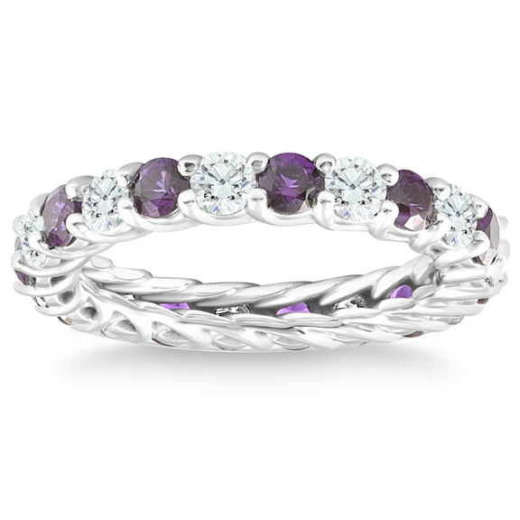 Pompeii 2 1/2Ct Amethyst & Diamond Eternity Ring 14k White Gold (H/I,I1-I2)