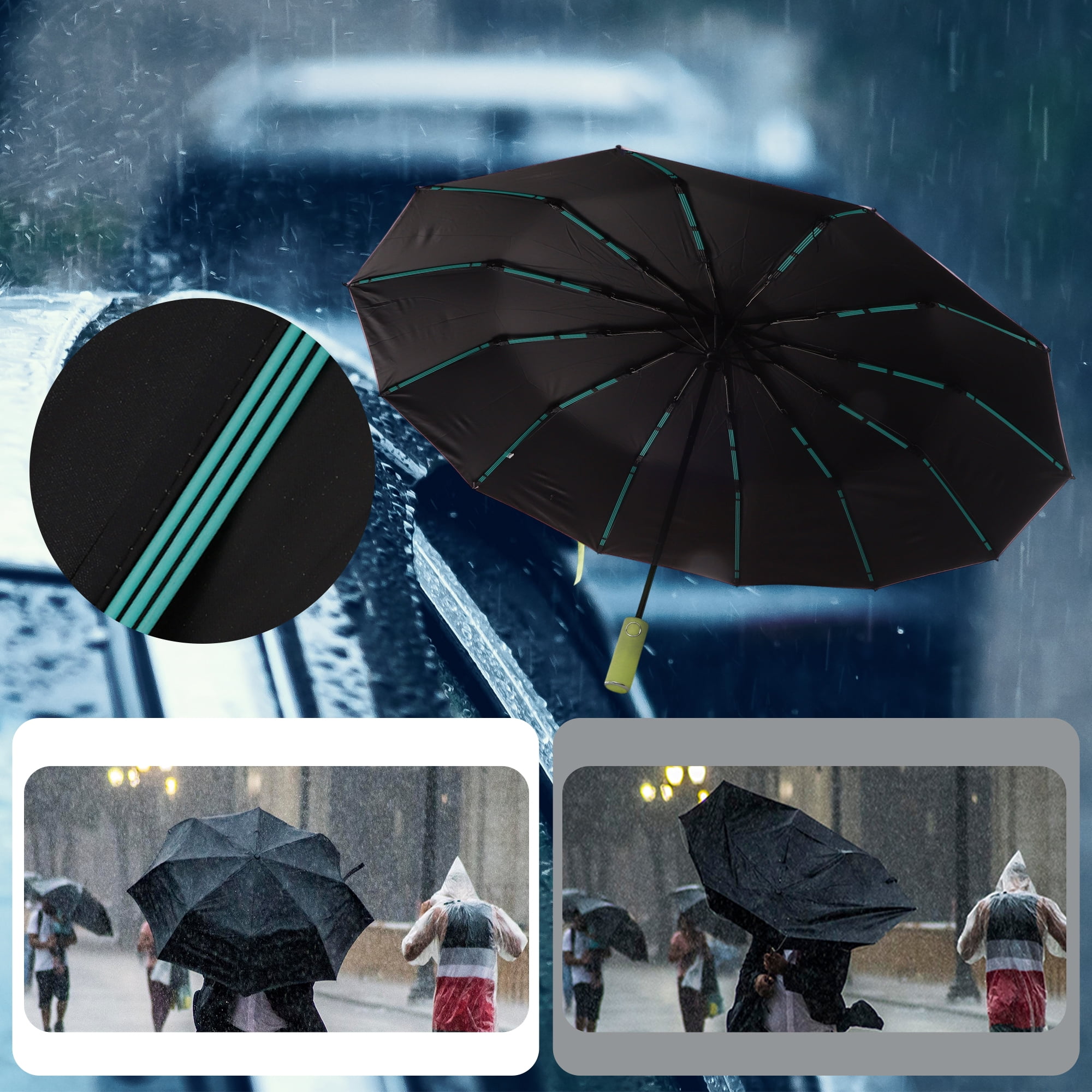 Unique Bargains Automatic Collapsible Windproof Folding Umbrella Green