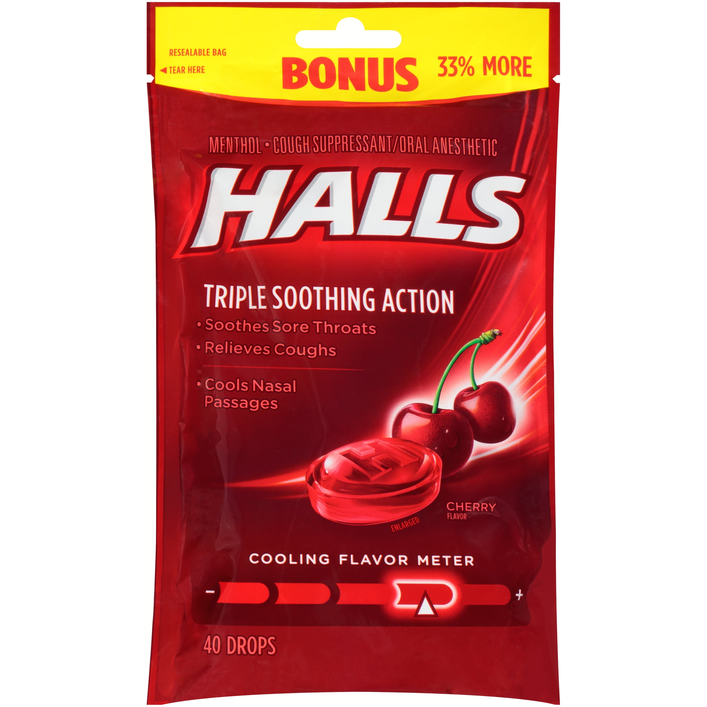 Halls Cherry Bag 40 Drops Each ( 1 In A Pack )