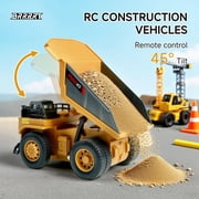 BRRRRT 1/64 Mini RC Dump Truck Toy, 8-Channel Remote Control Toy with Metal Bed & Light, RC Construction Vehicles, Birthday Gifts for Boys and Girls Age 3+