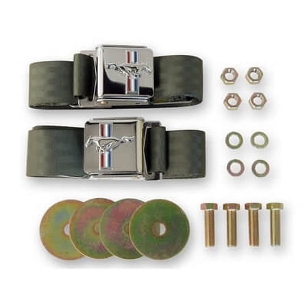 Scott Drake SB-GN-H Seat Belt Set With Mustang Emblem Green Pair