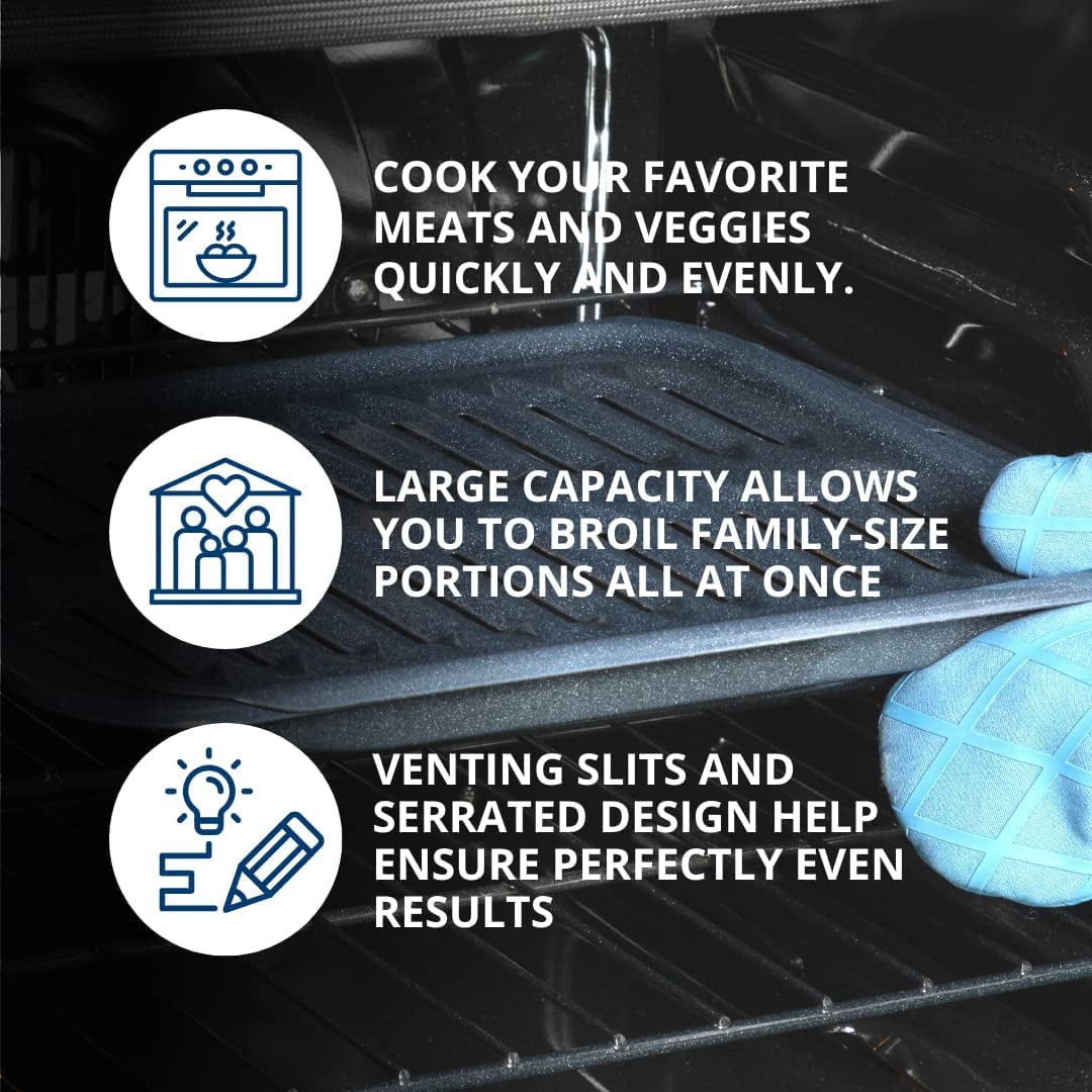 GE Appliances Broiler Pan with Rack for Oven, Non-Stick Pan, 2 Piece Black Porcelain Coated Steel Roasting Pan, WB48X10056