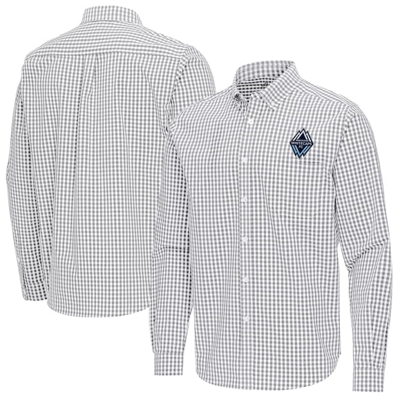 Men's Antigua Gray Vancouver Whitecaps FC Ellis Tri-Blend Long Sleeve Button-Down Shirt