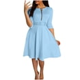 thumbnail image 1 of Baberdicy Robe Décontractée Femme Mode Col Rond Uni Manche Trois Quarts Robe Robe de Soirée Robe d'Été Bleu G, 1 of 7