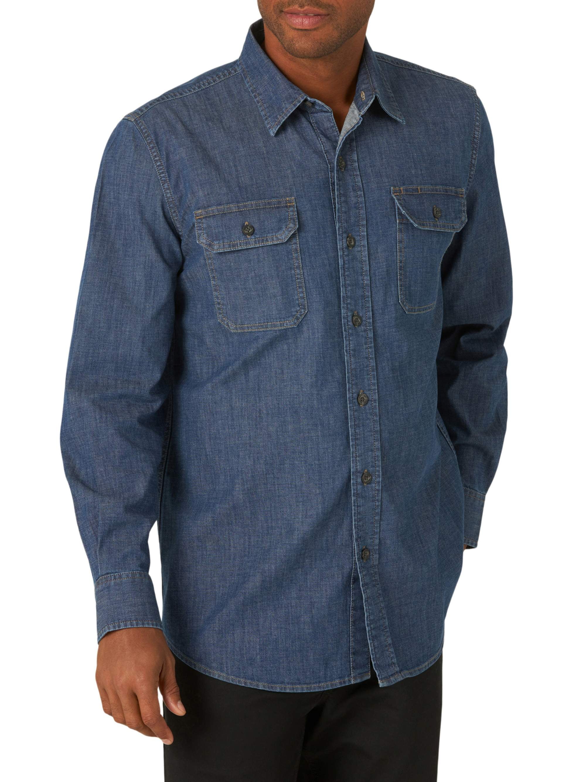 Wrangler - Wrangler Men's Long Sleeve Solid Twill Shirt - Walmart.com ...