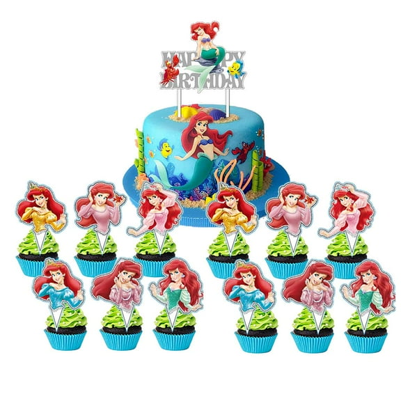 Mermaid Cake Topper CupcakeS Set Birthday Party Supplies Decoration Decor Kit