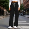 thumbnail image 2 of ZHYou No Boundarie Pants for Women Waffle Knit Drawstring High Waist Wide Leg Baggy Fit Casual Trousers with Pockets,Black,Size M, 2 of 7