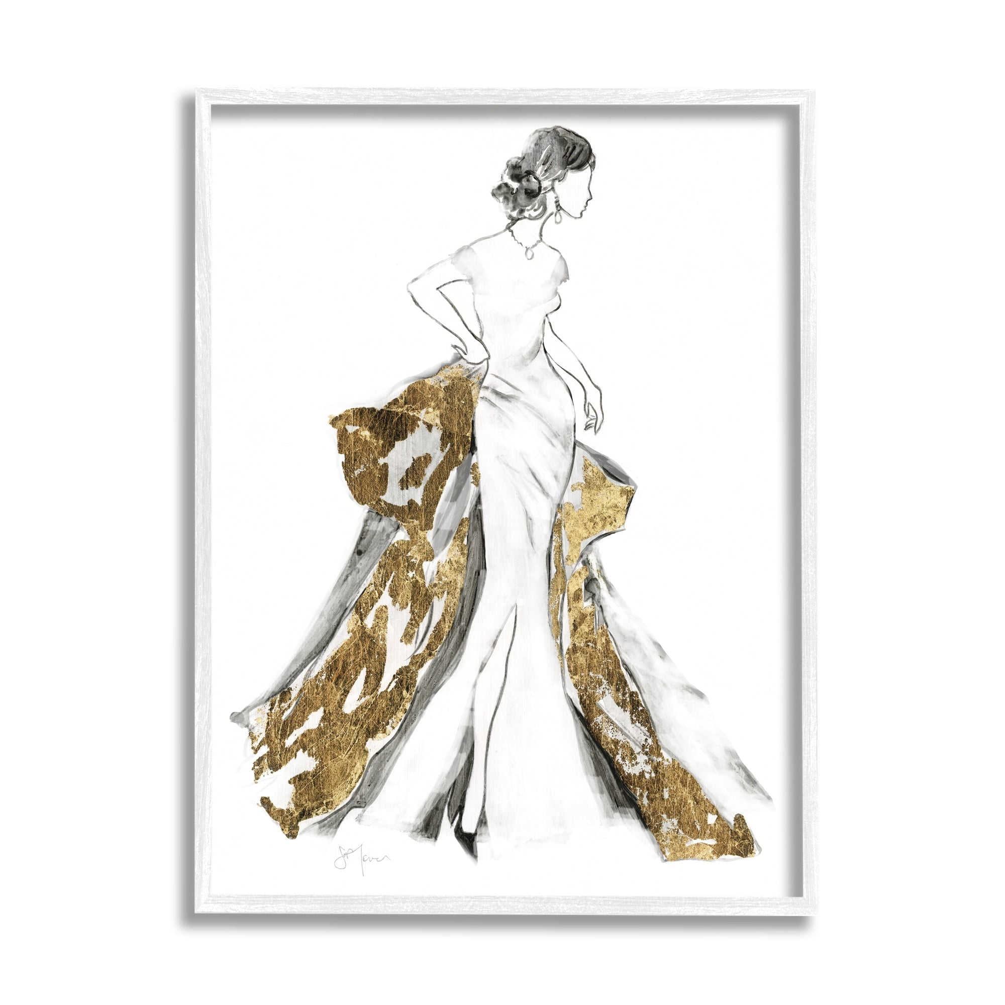 Stupell Industries Elegant Fashion Female Glam Coat Evening Dress, 16 x 20,Design by Janet Tava