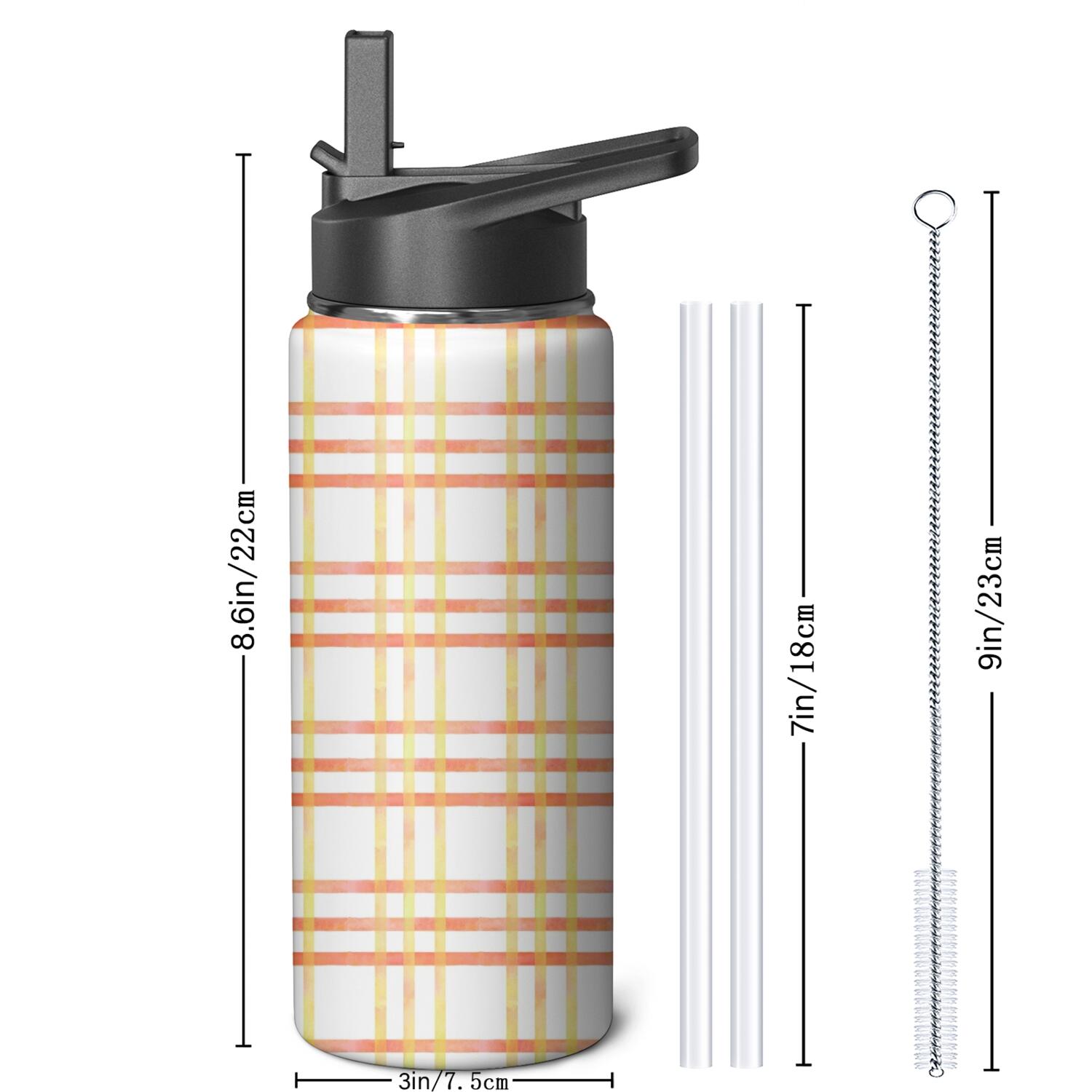 Modern 18 oz Insulated Stainless Steel Water Bottle with Straw & Cleaning Brush , Leakproof, BPA-Free, 304 Stainless Steel, Wide Mouth, Travel Mug for Car, Gym, Office