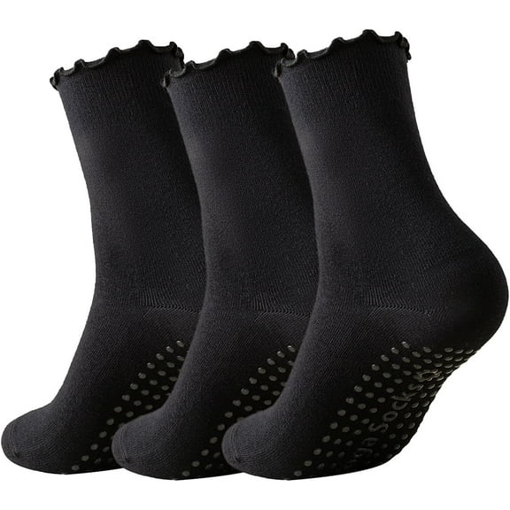 3 Pairs Pilates Socks with Grips Non-slip Ruffle Yoga Socks Grip Socks for Women