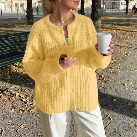 Cardigan Sweaters for Women Knitted Button Up Light Light Yellow Sweaters for Women Comfort Colors Winter Outfits Womens Casual Sweater