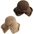 thumbnail image 1 of Pack de 2 sombreros de sol plegables de paja de ala ancha para mujeres y niñas (blanco y marrón) JM, 1 of 5