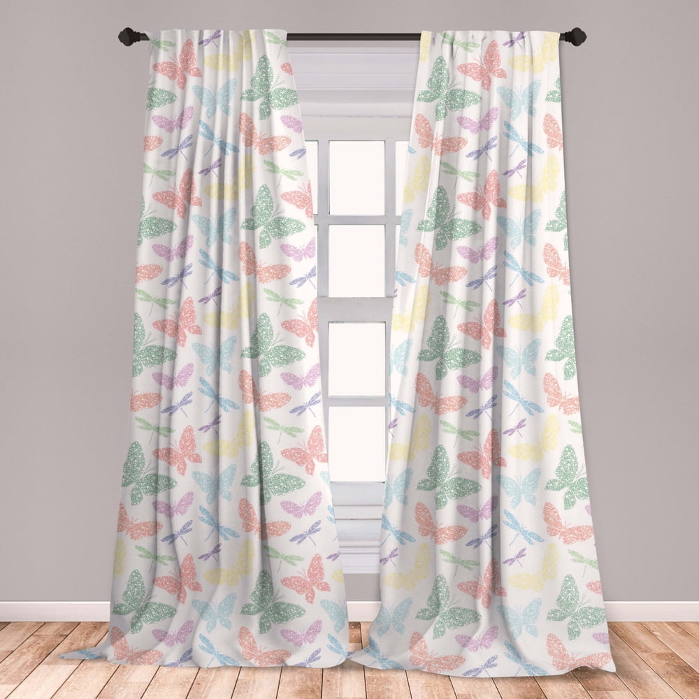 Dragonfly Curtains 2 Panels Set, Colorful Different Sized Speckled