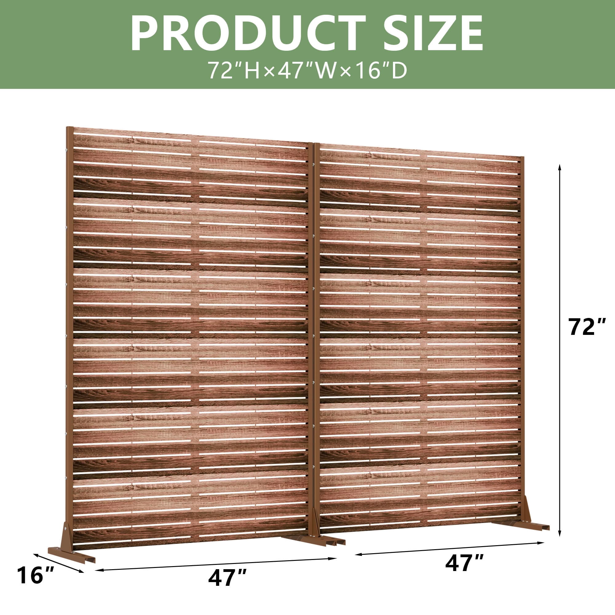 MAYEERTY 2-Piece Outdoor Metal Privacy Screen 6ft × 4ft Natural Wood, 6-Panel Wood Grain Louvered, Weatherproof for Patio