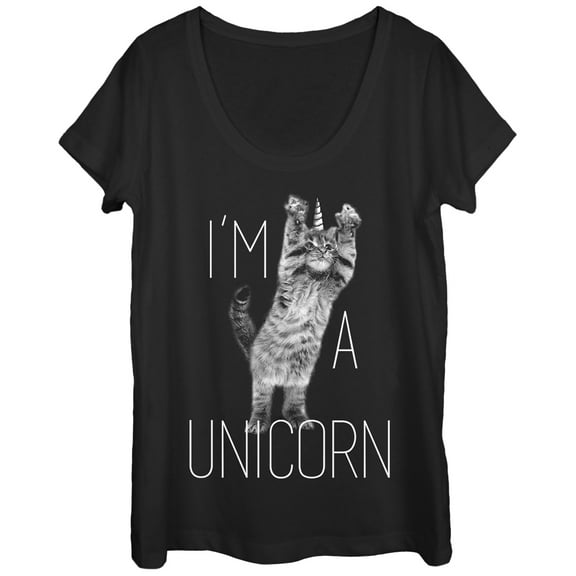 Women's Lost Gods I'm a Unicorn Cat Scoop Neck Black Small
