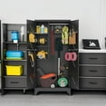 thumbnail image 5 of 75" Metal Storage Cabinet, Tool Cabinets with Hooks, Garage Storage Cabinet with Lock, Heavy-Duty Tool Cabinet for Utility Room, Gym, Basement, Broom Closet Cabinet, Black, 5 of 14