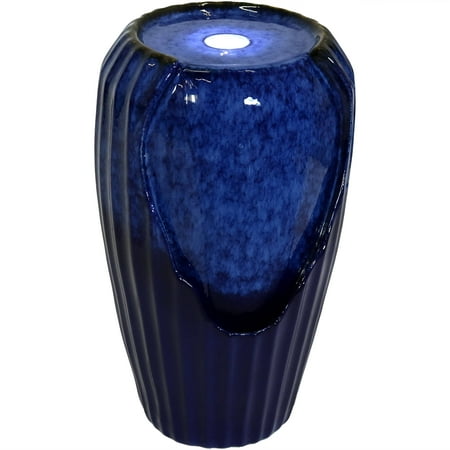 Sunnydaze 21 H Electric Blue Ceramic Vase Outdoor Water Fountain with LED Lights