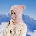thumbnail image 5 of 3 In 1 Winter Fleece-Lined Knitted Hat for Women - with Scarf and Mask, Warm Knitted Ski Scarf & Mask Combo, Ideal for Fall Winter Cold Weather, Keep Head, Neck & Face Cozy, Pink, 5 of 5