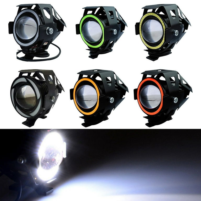 1Pc U7 Motorcycle LED Headlight With Angel Eyes Motor Auxiliary Light  Bright Spotlight Bicycle Lamp Accessories Fog Lights 