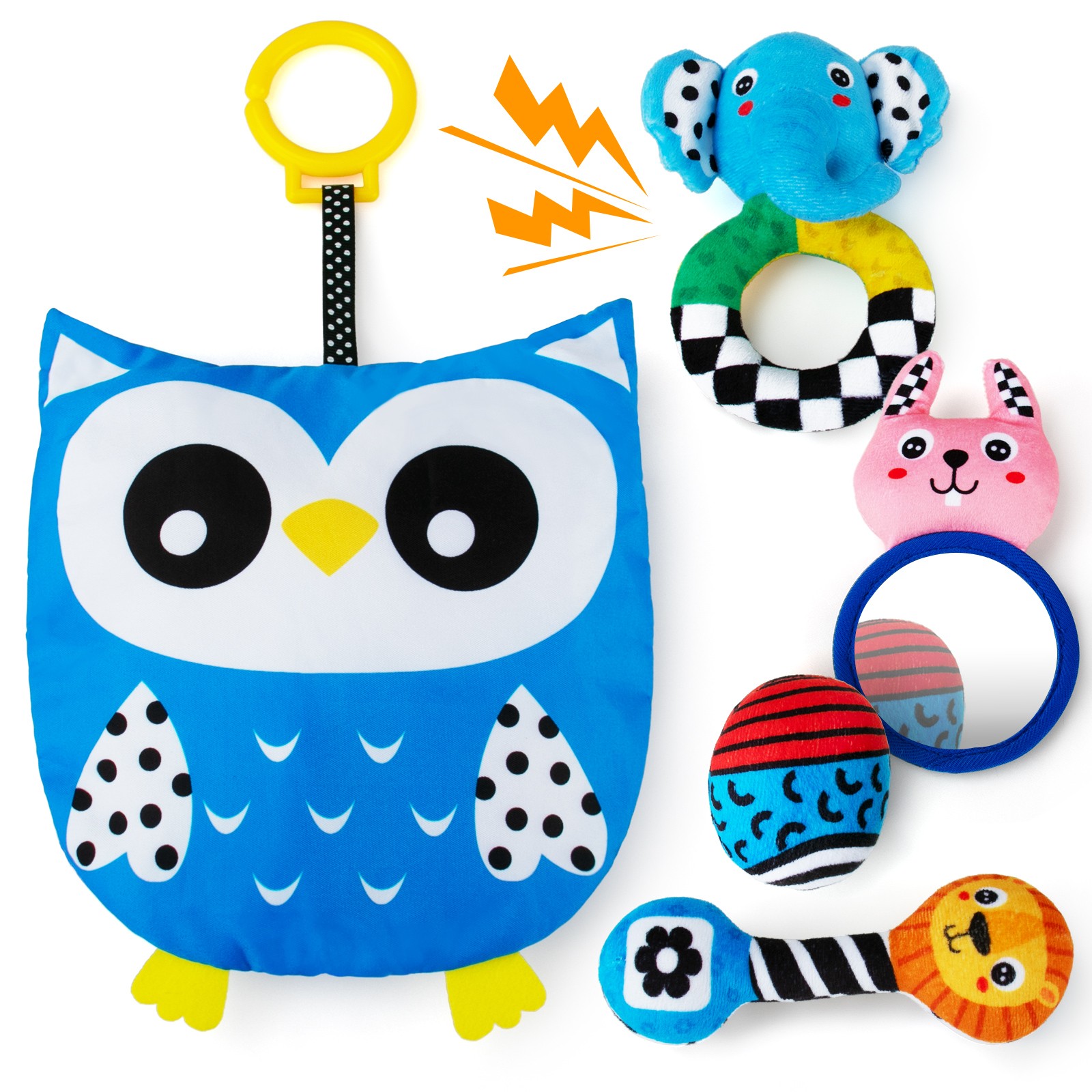 teytoy Newborn Baby Rattles Toys Animal Series 5Pcs, Baby Sensory Toys with High Contrast Pattern, Montessori Brain Development Sensory Toys for Babies, Newborn Infant Baby Gifts 0 3 6 Months