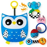 teytoy Newborn Baby Rattles Toys Animal Series 5Pcs, Baby Sensory Toys with High Contrast Pattern, Montessori Brain Development Sensory Toys for Babies, Newborn Infant Baby Gifts 0 3 6 Months