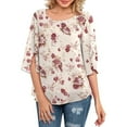 thumbnail image 3 of Chemisier Femme Imprimé Manches Mi-Longues Col Rond Haut Femme Col Rond Blouse Décontractée, Jaune Clair, Fleur, TG, 3 of 9