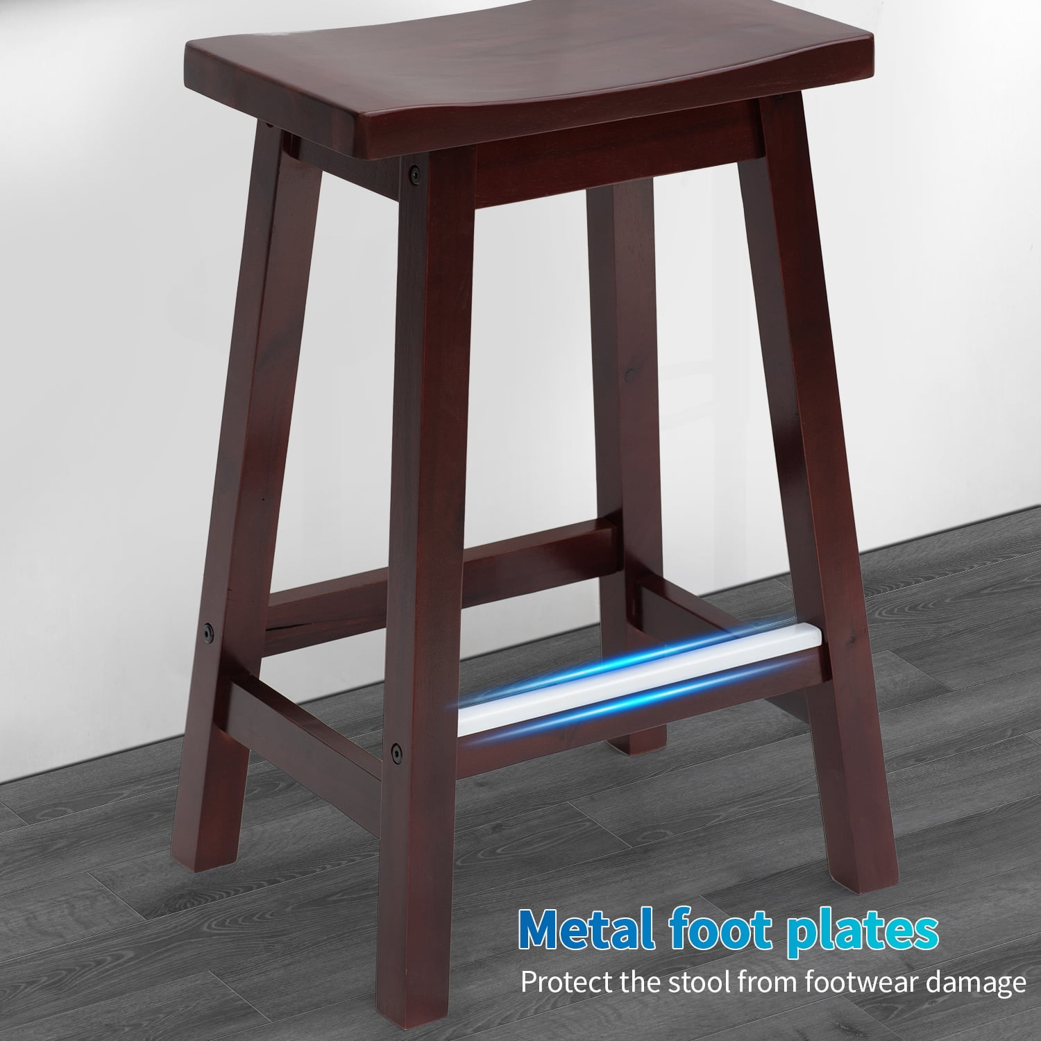 PayLessHere Bar Stools Set of 2 for Kitchen Counter Solid Wooden Saddle Stools 24-Inch Height Home Furniture Barstool, Brown