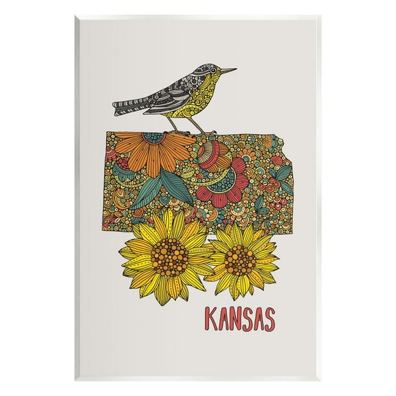 Stupell Industries Kansas Sunflower Blooms State Bird Detailed Pattern Graphic Art Unframed Art Print Wall Art, Design by Valentina Harper
