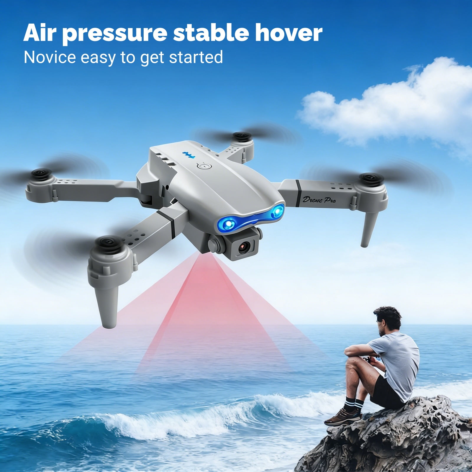 Ourlife 2.4" Screen Remote Dual Camera Drone with 1000mAh Rechargeable Battery, HD RC Quadcopter with Live View Display for Beginners, Gray.