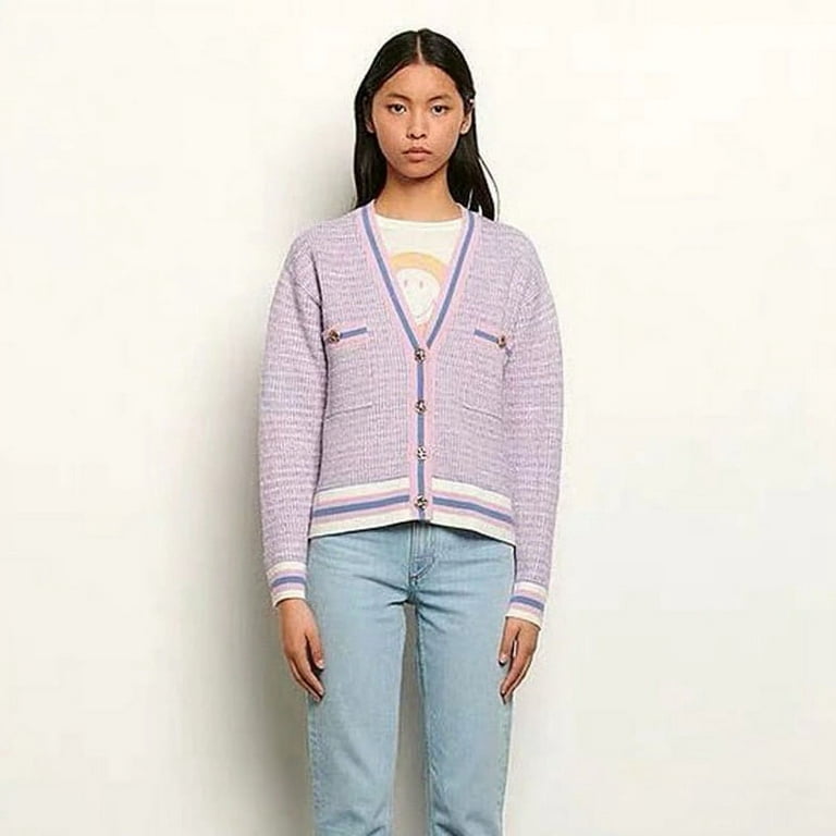 US Cardigan, Cropped Women\'s Sandro Lyna Tweed BLUE/PINK 1/Small