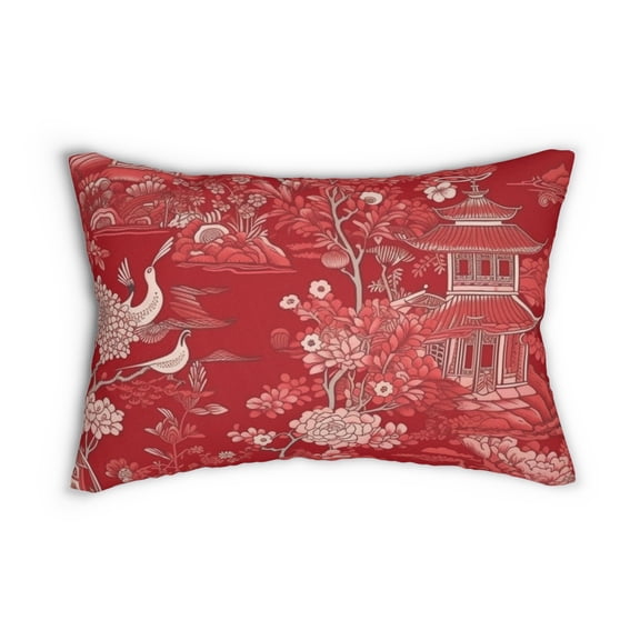 Lumbar Pillow with Chinoiserie Design