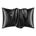 thumbnail image 1 of Deconovo Juego de 2 fundas de almohada King de satén y seda, color negro, con cierre de sobre, protector de lujo para el cabello y la piel., 1 of 8