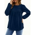 thumbnail image 4 of UVN Fall Shirts for Women Long Sleeve Blouses Ladies Crewneck Lace Crochet Tops Dressy Chiffon Blouses, 4 of 9