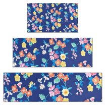 Pioneer Flower Floral Print Pattern Kitchen Rugs Sets Of 3,Kitchen Runner Rugs Non Skid Washable,Decorative Kitchen Floor Mats for Kitchen,Sink,Laundry,17"x30"  17"x47"   17"x59"