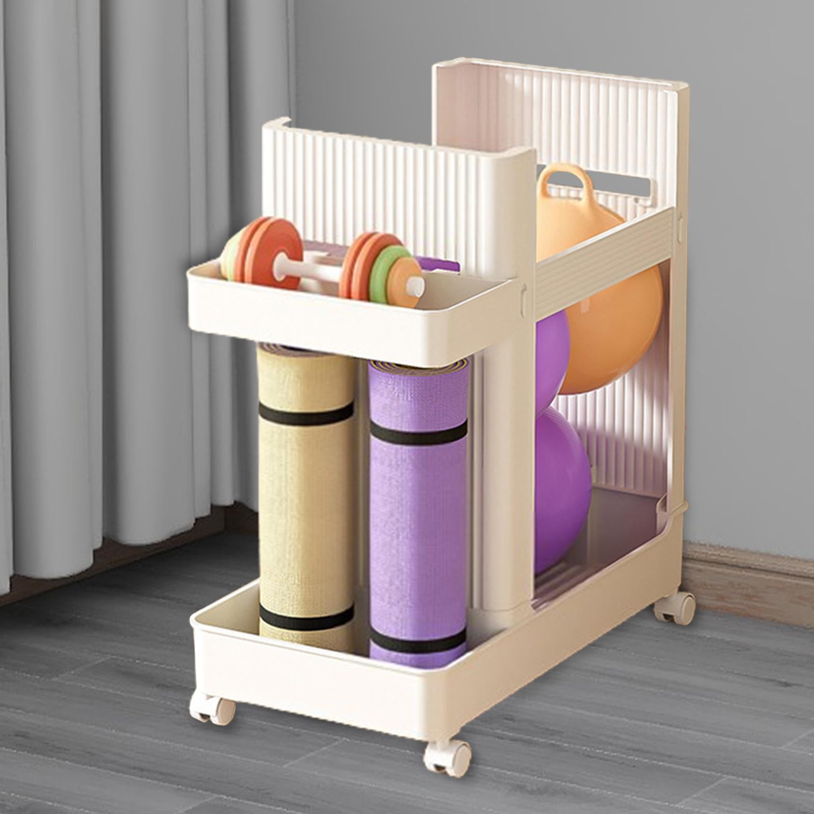 Tongina Yoga Mat Storage Rack Fitness Weight Rack Practical with Wheels Dumbbell Rack Home Gym Storage Rack for Dumbbells Foam Roller