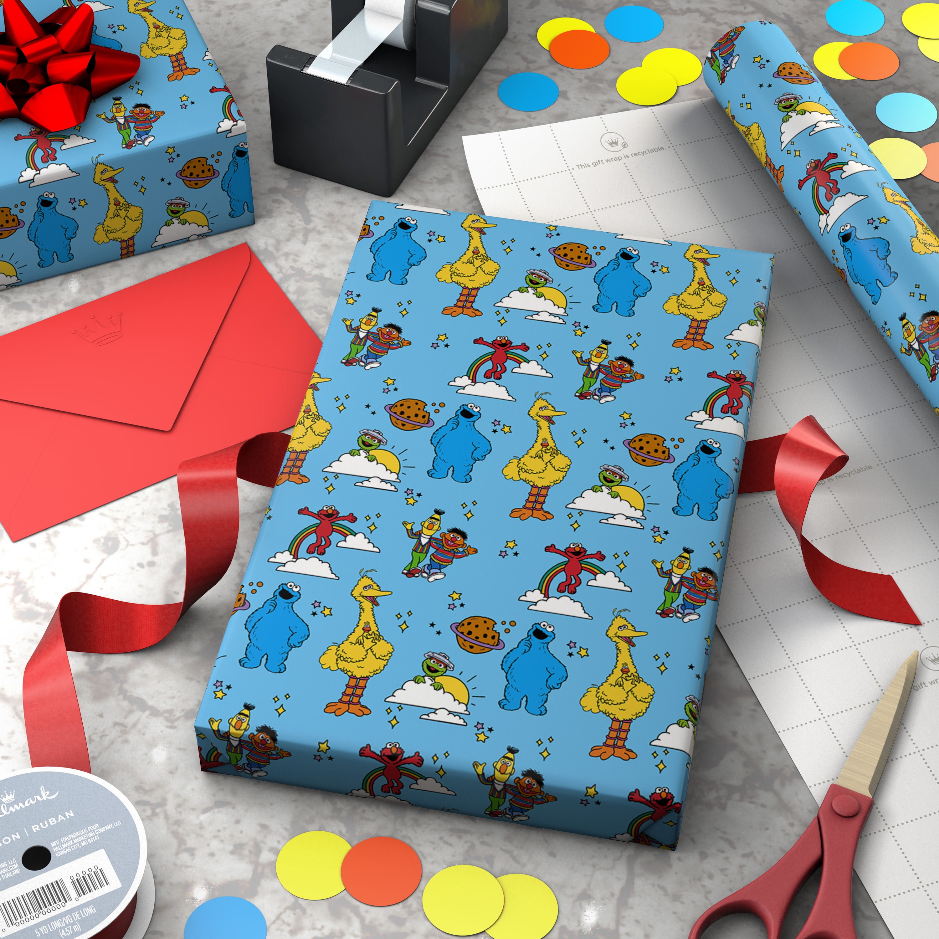 Hallmark Sesame Street Wrapping Paper Roll (Elmo and Friends) 17.5 sq. ft.