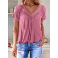 thumbnail image 4 of Womens Short Sleeve Casual Tops Dressy V Neck T Shirts Loose Fit Summer Pleated Blouses Pink S, 4 of 7