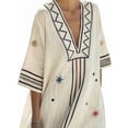 thumbnail image 3 of Women Beach Boho Color Block Swing Flowy Mini Dress Half Sleeve V Neck Side Slit Short Dress Color M, 3 of 5