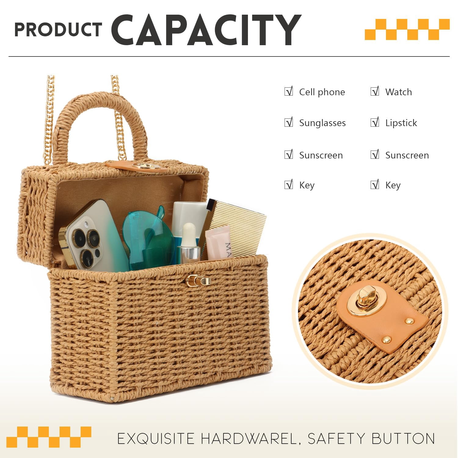 Rattan Purse for Women Summer Tote Handbag Woven Bakset Crossbody Bag Trendy Beach Top Handle Bag