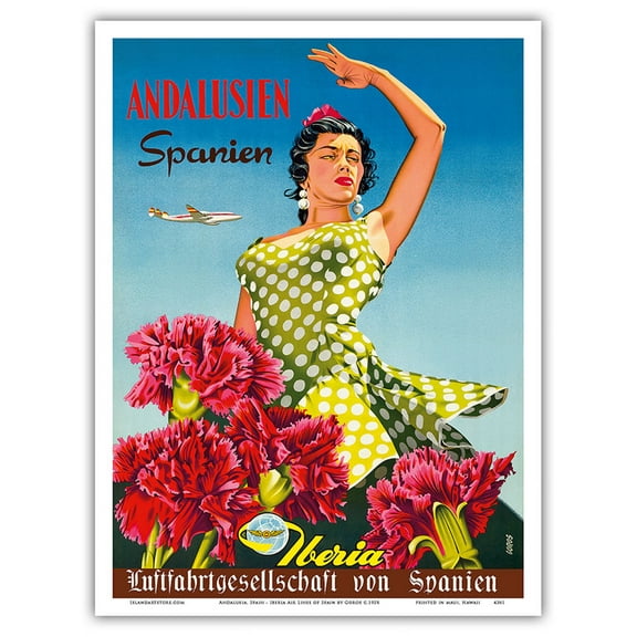 Andalusia Spain (Andalusien Spanien) - Iberia Air Lines of Spain - Flamenco Dancer (German poster) - Vintage Travel Poster by Goros c.1958 - Master Art Print (Unframed) 9in x 12in