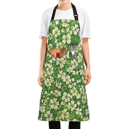 

WOBOGO St Patricks Seamlessly Repeating Clover Long Apron Waterdrop Resistant with 2 Pockets Cooking Kitchen Chef Apron for Women Men