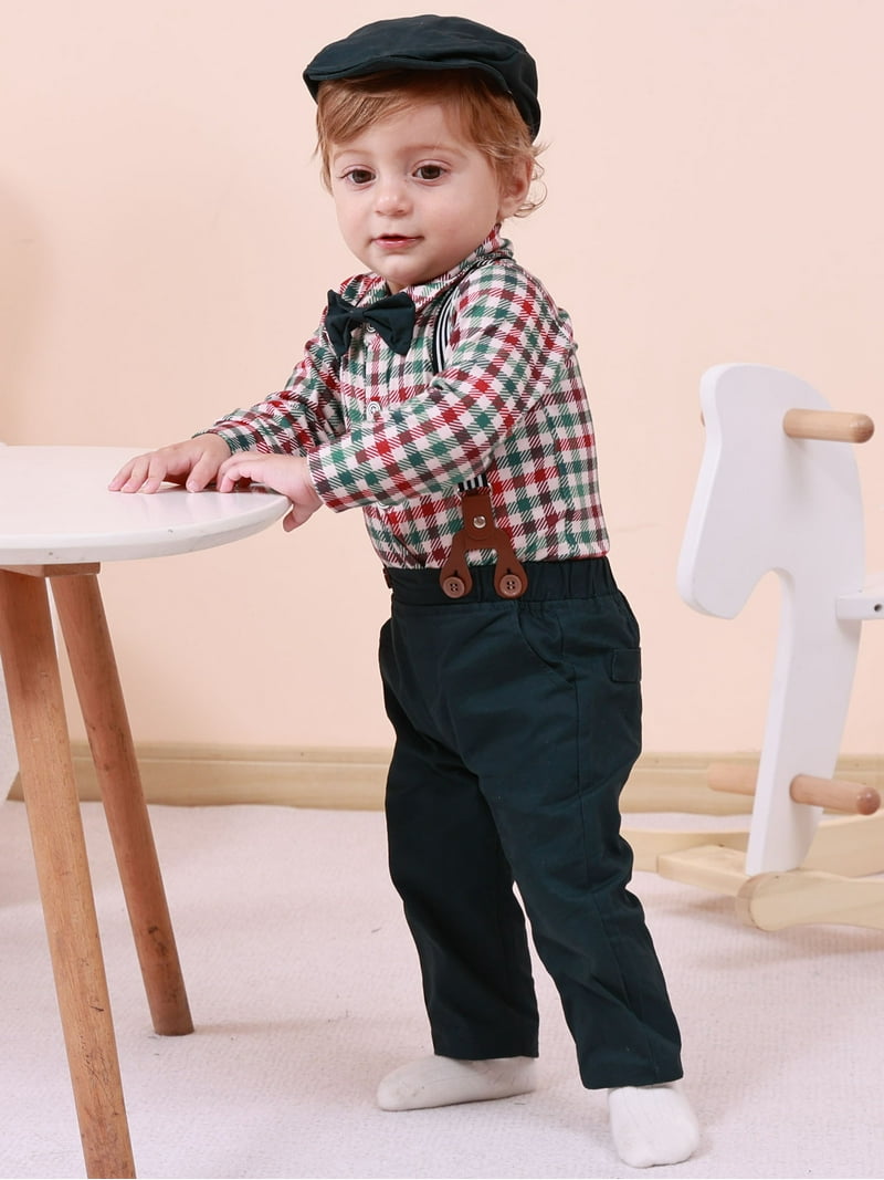 CARETOO Newborn Baby Boy Clothes 0-18 Months Outfit Formal Plaid