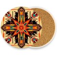 thumbnail image 2 of Coolnut Indian Geometric Pattern Coaster, Drinks Round Absorbent Stone Set with Ceramic Stone and Cork Base, Tabletop Protection Mats and Cups Place for 4PCS Home Decor, 2 of 6